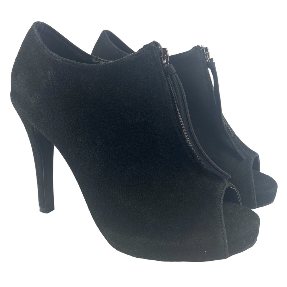 Torrid Women's Heeled Black Faux Suede Peep Toe Bootie - Size 9